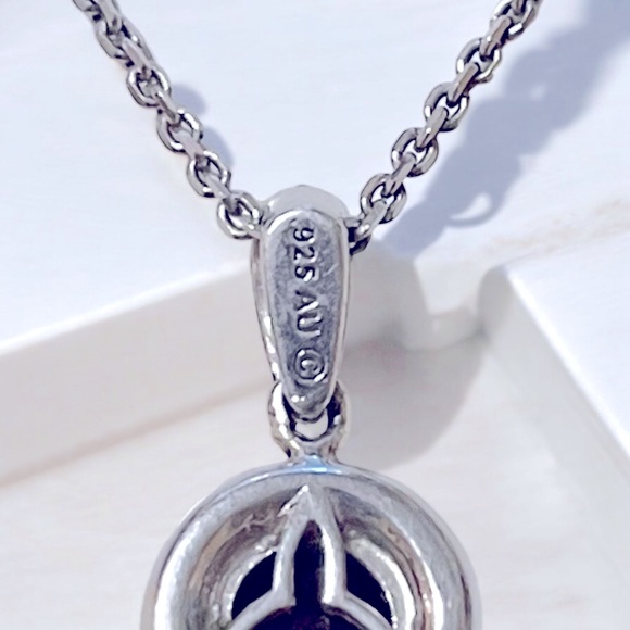 Sterling Silver with Sapphire Halo Pendant Necklace on 18" Rope Chain. - Picture 2 of 5
